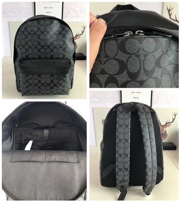 小皮美國正品代購 COACH 55398 男士雙肩包 經典C紋PVC配牛皮材質後背包 旅行包 超大容量 附購買憑證