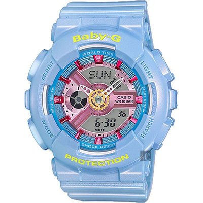 【emma's watch】BABY-G多層次金屬粉嫩感亮彩休閒錶(BA-110CA-2A)-粉亮藍/43.4mm