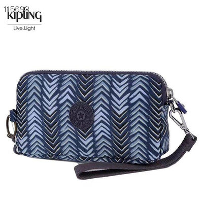 小Z代購#Kipling 猴子包 K70109 藍灰優雅 拉鍊手掛包 零錢包 長夾 手拿包 鈔票/零錢/卡包 輕便多夾層 防水