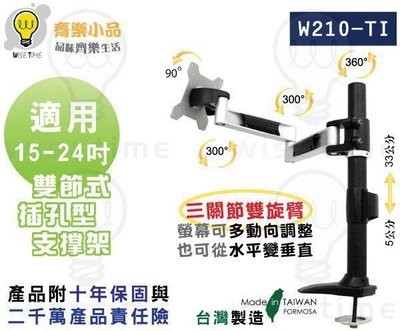 齊樂台北~雙節懸臂穿桌型螢幕支架(台製/專利)W210Ti-適用15-32吋LED/LCD.可拉伸.轉360度.升降