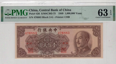 1949年金圓券100萬中央銀行100萬元1252