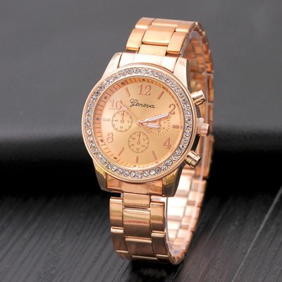 女士手錶新款日內瓦手表鑲鉆合金鋼帶手表女款 女士石英表geneva watc