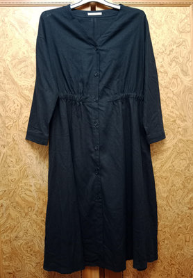 QUEENSHOP 深藍色100%棉麻質洋裝  C401-8734  F