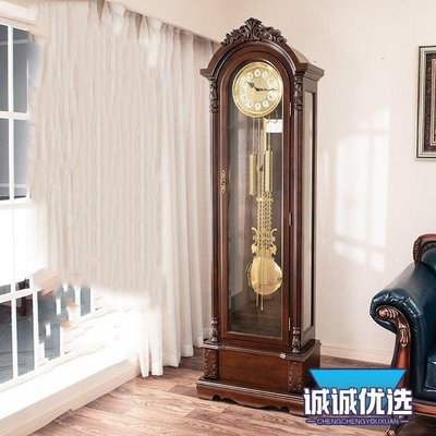 現貨熱銷-美式復古機械落地鐘客廳裝飾立鐘豪華別墅實木臺鐘德國八音座鐘表