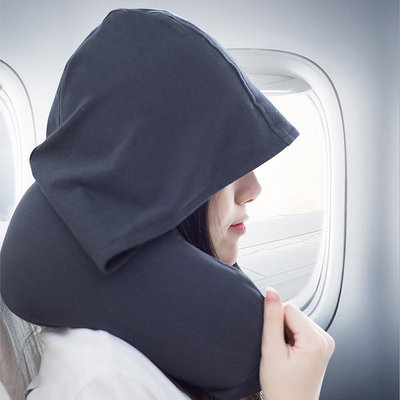 PUSH!旅遊用品飛機帶帽旅行枕U型枕頭旅遊睡枕午休飛機連帽旅行枕頭S66