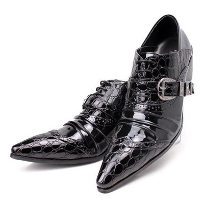 日本訂單 英倫風格增高皮鞋 鱷魚皮男皮鞋尖頭漆皮高跟鞋 涉谷布洛克風格 手工製做