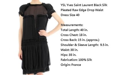 真品YSL Saint Laurent黑色娃娃裝洋裝FR40號-L號