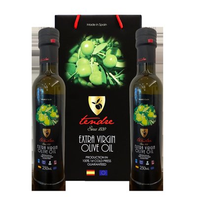[JENPIN饌]西班牙TENDRE添得瑞100%初榨冷壓頂級橄欖油250ml 2入禮盒組