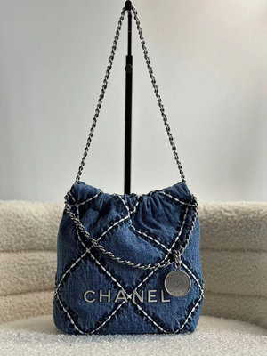 二手 Chanel 香奈兒 22bag mini牛仔垃圾袋 肩背包 斜跨包 鏈條包