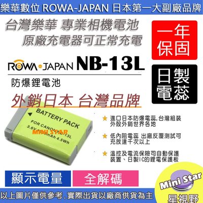 星視野 ROWA 樂華 CANON NB13L NB-13L 電池 G1X III SX720 SX740 外銷日本