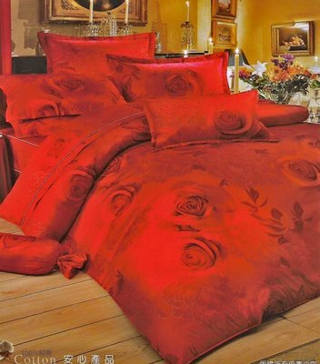 標準雙人床罩組五尺六件式純精梳棉-喜宴玫瑰-台灣製 Homian 賀眠寢飾
