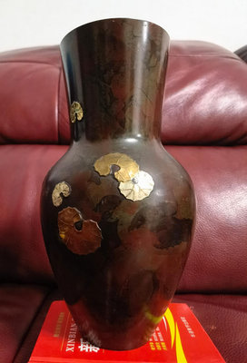 日本回流 銅花瓶 老銅花瓶 底款峰云作，