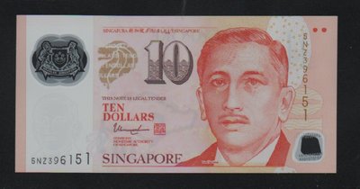 【低價外鈔】新加坡 ND (2017) 年 10Dollars 新幣 塑膠鈔一枚 尚達曼簽名版本 新鈔少見~