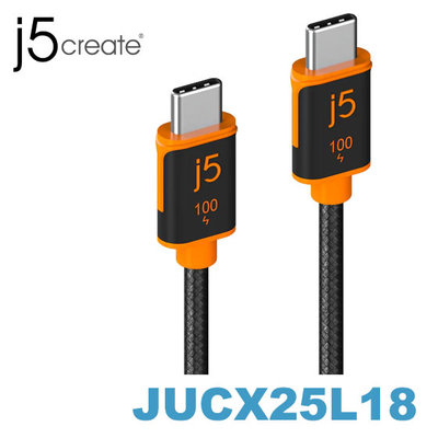 【MR3C】含稅 j5 create JUCX25L18 USB-C 編織5A PD100W 極速快充傳輸線 1.8M