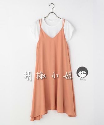 日本品牌雪紡紗粉橘色細肩帶洋裝連身裙 lowrys