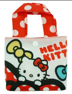 HELLO KITTY 凱蒂貓環保收納袋 購物袋 萬用包 補習袋 摺疊袋 收納包 正反圖 ~安安購物城~