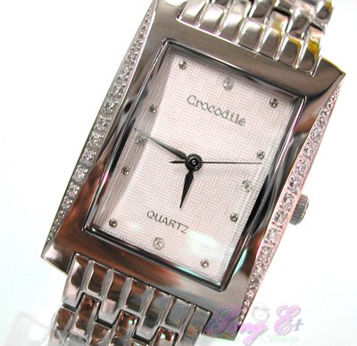 crocodile 鱷魚 名錶款式 全不銹鋼製 100%防水 爪鑲鋯石 格子紋理 精密商務石英錶 C62098