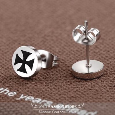 韓系 雙色 十字架 不鏽鋼 / 西德鋼 / 鈦鋼 男性 女性 耳環 / 耳釦 / 耳釘 ( 搖滾 / 重金屬) E18