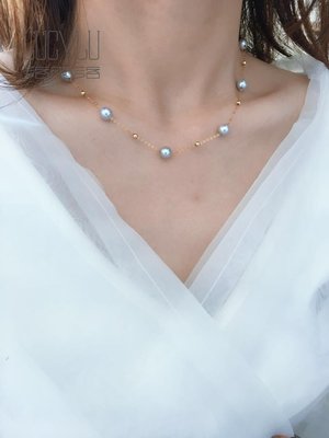 設計款AKOYA滿天星時尚珍珠項鍊6.5-7mm18K金項鍊海水珍珠情人節項鍊婚禮尾牙