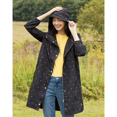 Miolla 英國品牌Joules 黑色蜜蜂/黃花色防風防水薄款長版外套