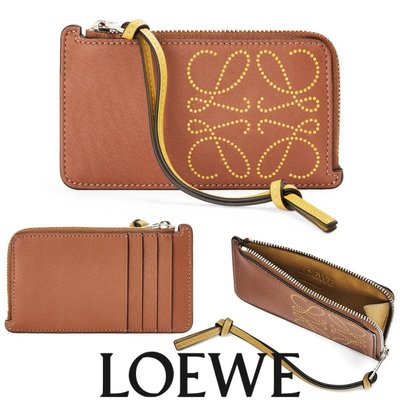 【折扣預購】22春夏正品Loewe Brand coin cardholder 焦糖色皮革拉鍊卡夾包 黃色 含鑰匙圈