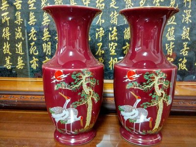 精品瓷器 『紅大口瓶仙鶴花瓶 (9寸)』花器花瓶 敬神、拜拜用品 【靜福緣精品佛具】