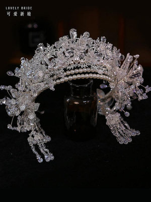 【現貨】可愛新娘新款韓式仙美手工串珠水晶花朵新娘結婚婚禮頭飾發箍發飾