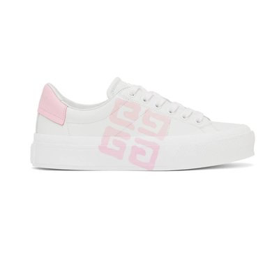 [全新真品代購-F/W22 新品!] GIVENCHY 粉紅色LOGO 白色皮革 休閒鞋 / 運動鞋 (紀梵希)