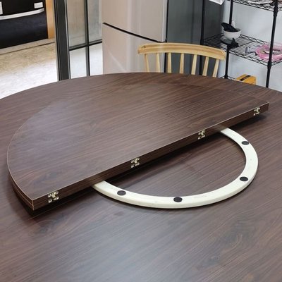 【現貨】折疊餐桌配木制轉盤對折圓桌面面板大飯桌不銹鋼塑料軌道組合套裝