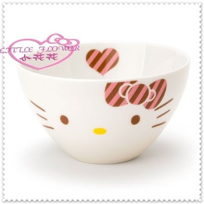 小花花日本精品♥ Hello Kitty  日本製 飯碗 陶瓷碗 凱蒂貓 湯碗  新生活大臉條紋  89938706