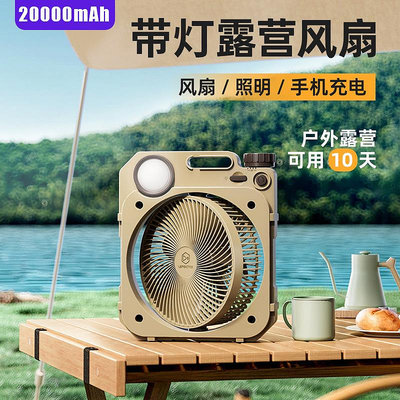 【現貨】戶外露營小風扇便攜式usb充電風扇自動搖頭帶燈宿舍長續航大風力