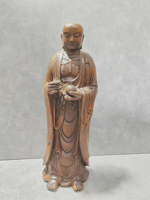 老木雕擺件地藏王菩薩擺件佛像擺件木雕黃金柏木缺手杖不影響