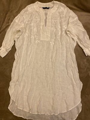 Zara 白色刺繡棉麻長版上衣 連身洋裝