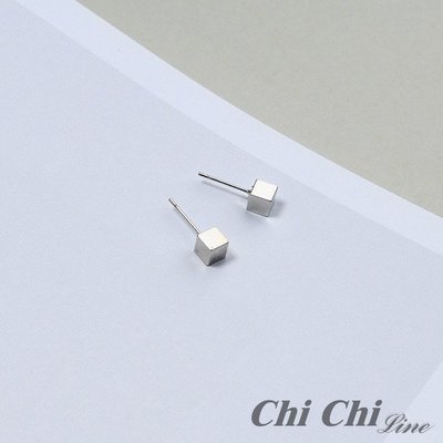 【現貨】Chi Chi 韓系簡約風立體方形耳環耳釘(銀色款)-TE1024
