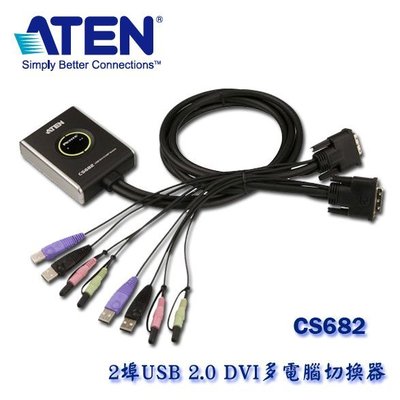 【MR3C】含稅 ATEN宏正 CS-682 CS682 2埠帶線式 KVM 電腦切換器 (DVI,USB,音效)