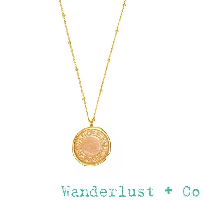 Wanderlust+Co 澳洲品牌 粉紅色硬幣項鍊 圓形12星座項鍊 Zodiac