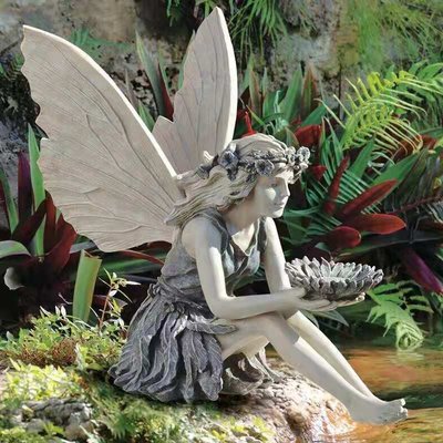 跨境新款 居家花仙子喂鳥器 天使女孩小天使雕像戶外院子裝飾擺件