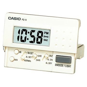 【神梭鐘錶】CASIO CLOCK 型號：PQ-10 輕巧隨身型數字電子鬧鐘-藍.白.灰.黑色4款 長方小型