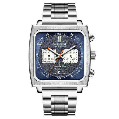 男士手錶 MEGIR新款商務男士方形多功能計時三眼六針防水夜光日歷批發手錶