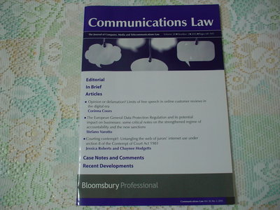 Communications law Vol.20 No.3, 2015 書況為實品拍攝，全新【D2.37】