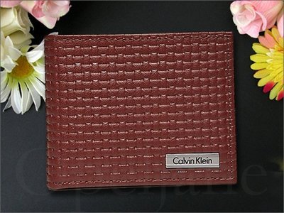 Calvin Klein CK 卡文克萊 酒紅色 編織真皮 照片ID證件 信用卡夾 中夾皮夾 禮盒裝 愛Coach包包