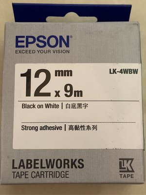EPSON愛普生 12mm *9m 原廠標籤機色帶 高黏性系列 LK-4WBW 白底黑字