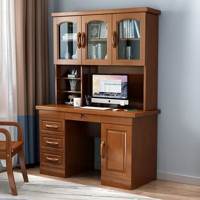 書桌實木中式書柜書架一體電腦桌家用學習寫字桌書房家具套裝組合