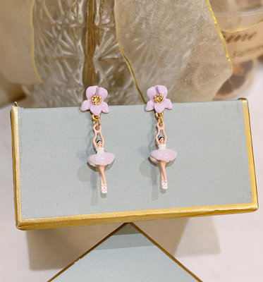 Leann代購~Les Nereides 法國芭蕾女孩迷你系列 漸變紫色花mini耳環耳釘耳夾