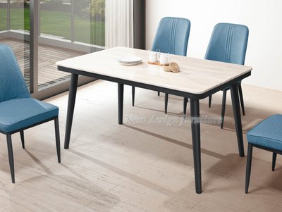 【N D Furniture】台南在地家具-黑砂鐵腳淺色人造石面135cm餐桌/石面餐桌YH