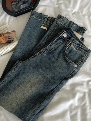 個性氣質設計感小心機牛仔褲2023秋季新款韓版女裝水洗闊腿長褲潮