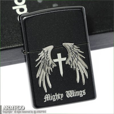 【ARMYGO】ZIPPO原廠打火機-日系-Mighty Wings系列- 珍珠黑色款