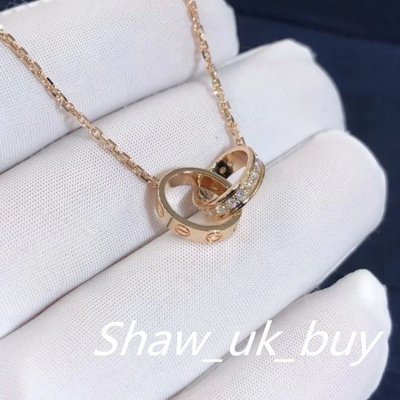 現貨Shaw 英國二手Cartier 卡地亞 18KLove玫瑰金 雙環 螺絲項鏈 鉆石項鏈 B7013900 女生項鏈