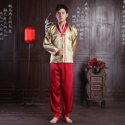 高雄艾蜜莉戲劇服裝表演服*韓服*傳統朝鮮男士韓服-金色紅褲款*購買價$900元/出租價$400元