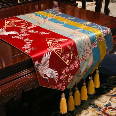 坐墊 抱枕新中式刺繡中國風禪意桌旗餐桌電視柜茶幾布藝床旗飾布古典桌布~ 特價